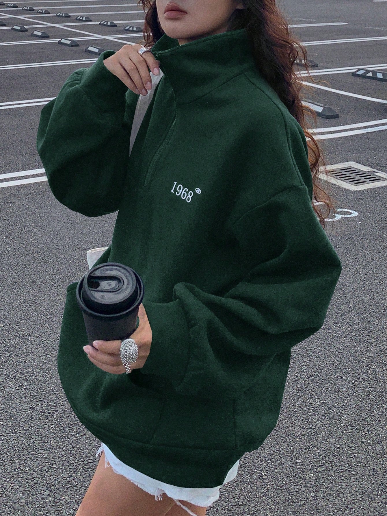 Thermal Lined Turndown Collar Zip-Up Loose Casual Long Sleeve Hoodie for Women