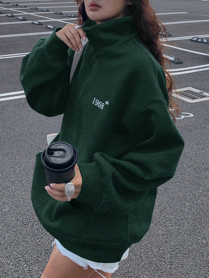 Thermal Lined Turndown Collar Zip-Up Loose Casual Long Sleeve Hoodie for Women