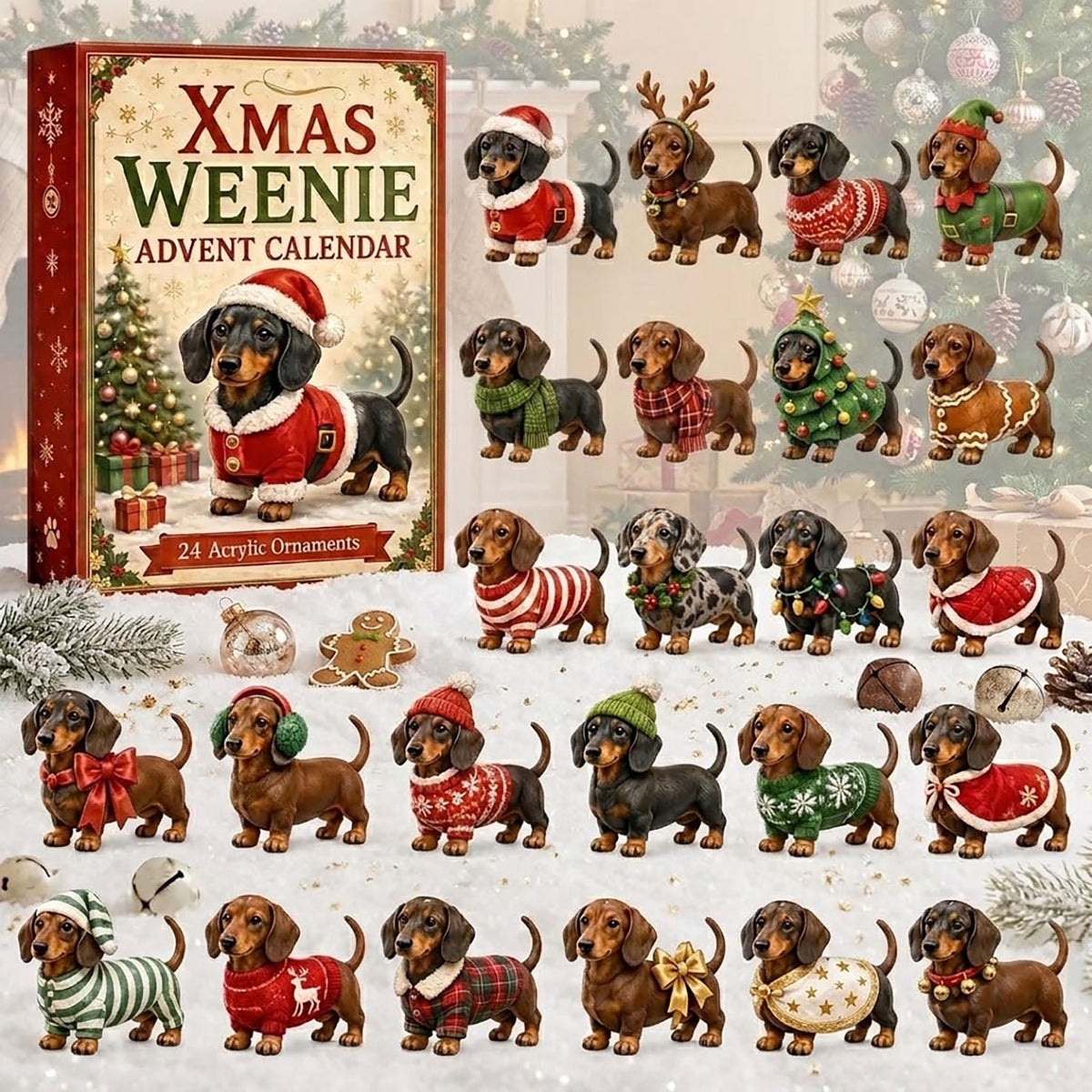 Dachshund Advent Calendar: 24 Festive Weenie Ornaments