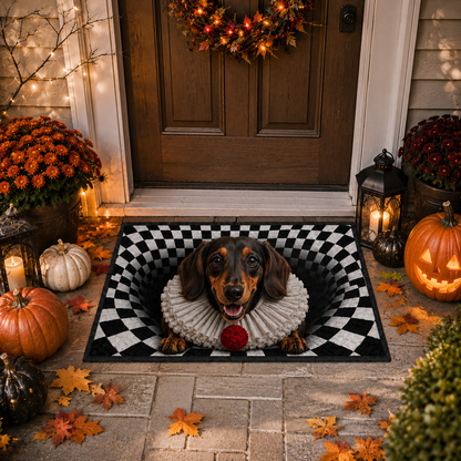 Dachshund Clown Optical Illusion Halloween Gate Doormat
