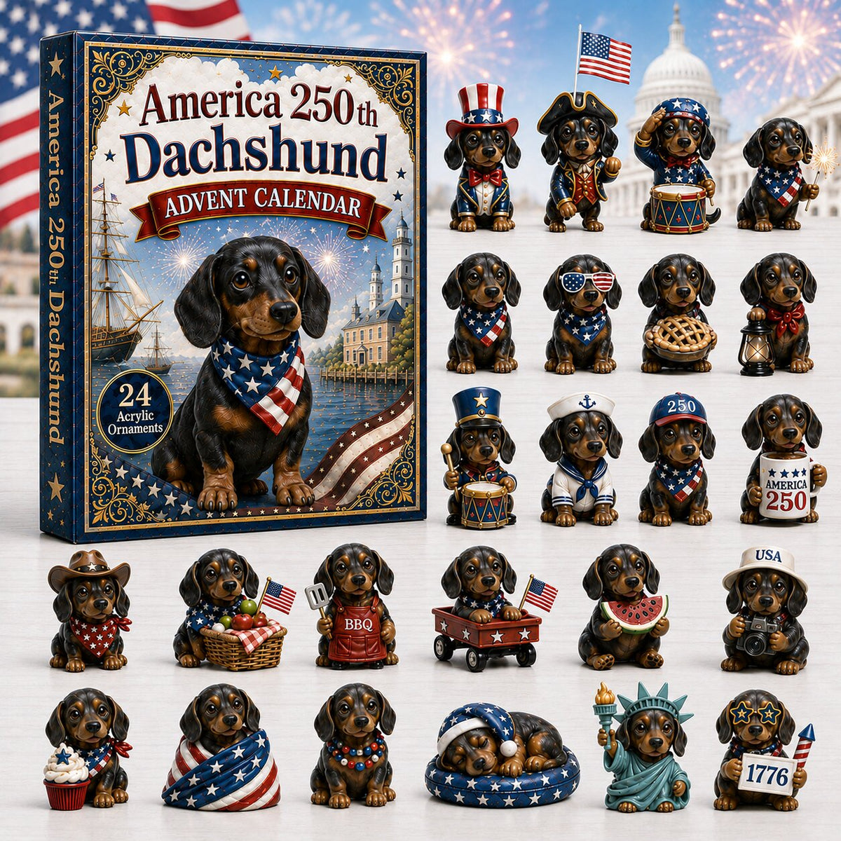 CHRISTMAS KICKOFF 40% OFF - Dachshund Advent Calendar 2026 - 24-Day Festive Countdown, Acrylic Charms Blind Box - Gift For Dog Lovers