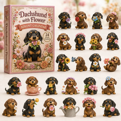 CHRISTMAS KICKOFF 40% OFF - Dachshund With Flower Advent Calendar 2026 - 24-Day Festive Countdown, Acrylic Charms Blind Box - Gift For Dachshund Lovers AC0TH092