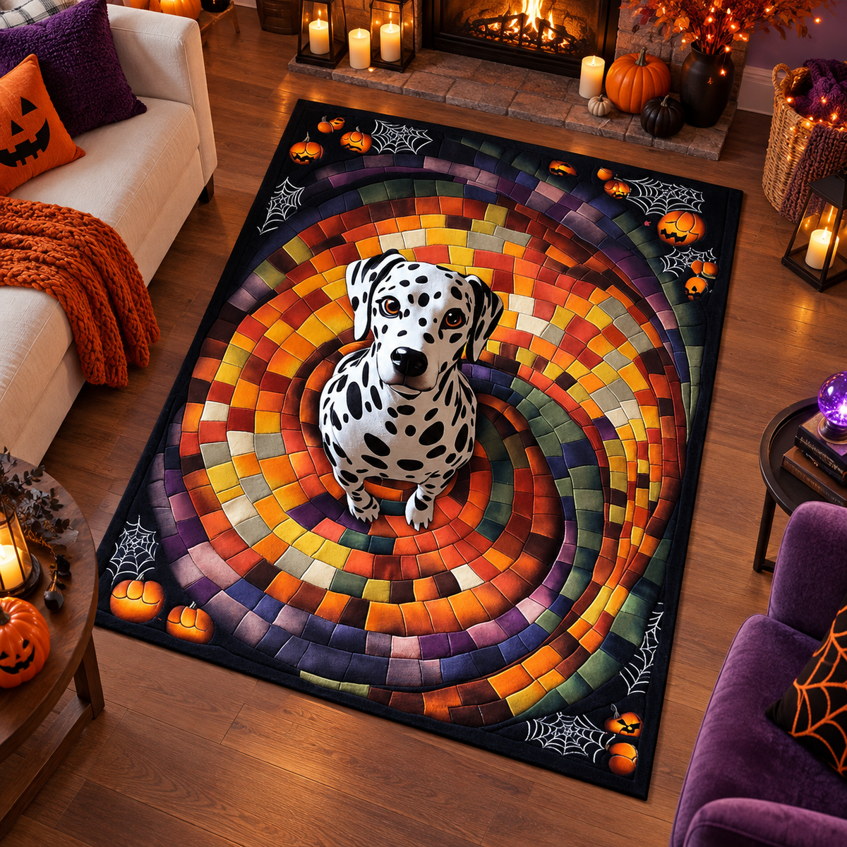 Dalmatian Dog Mosaic Spiral Halloween Area Rug