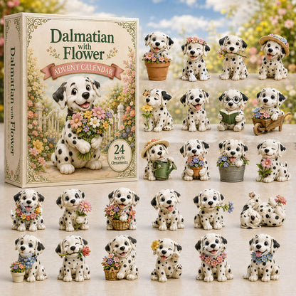 CHRISMAST KICKOFF 40% OFF - Dalmatian With Flower Advent Calendar 2026 - 24-Day Festive Countdown, Acrylic Charms Blind Box - Gift For Dog Lovers AC0TH128