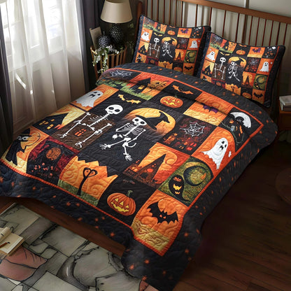 Dancing Skeleton Patchwork Halloween Bedding Set