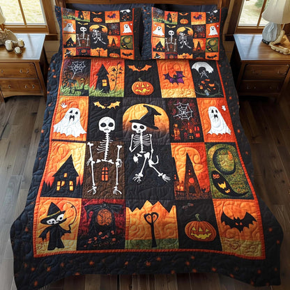 Dancing Skeleton Patchwork Halloween Bedding Set