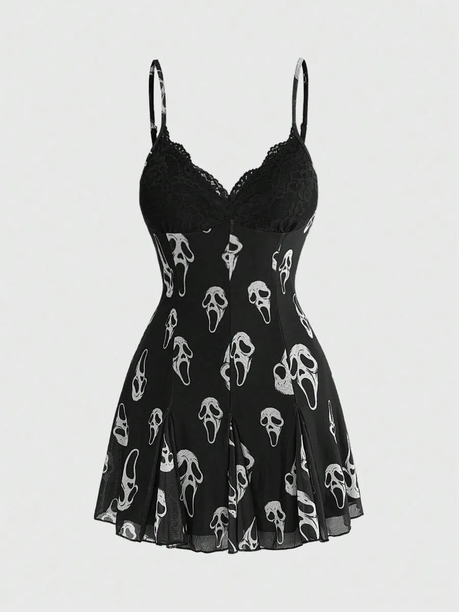 Dark Floral Gothic Cami Mini Dress