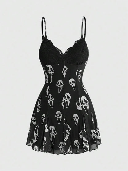 Dark Floral Gothic Cami Mini Dress