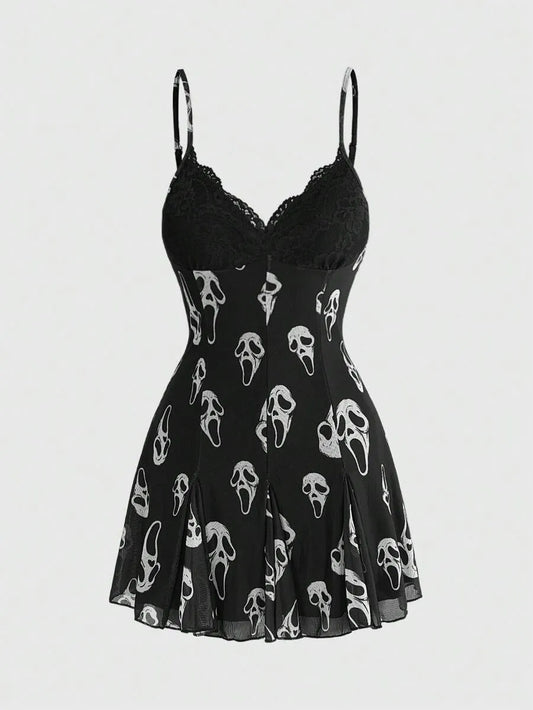 Dark Floral Gothic Cami Mini Dress