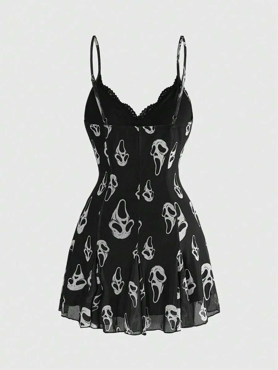 Dark Floral Gothic Cami Mini Dress