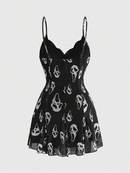 Dark Floral Gothic Cami Mini Dress