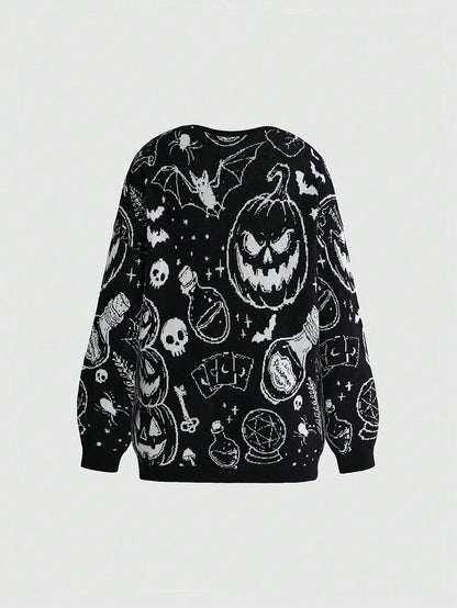 Dark Gothic Cat Skull Star Moon Plus Sweater