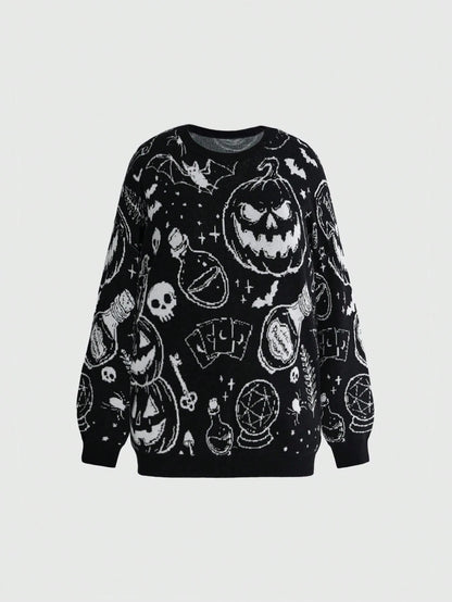 Dark Gothic Cat Skull Star Moon Plus Sweater