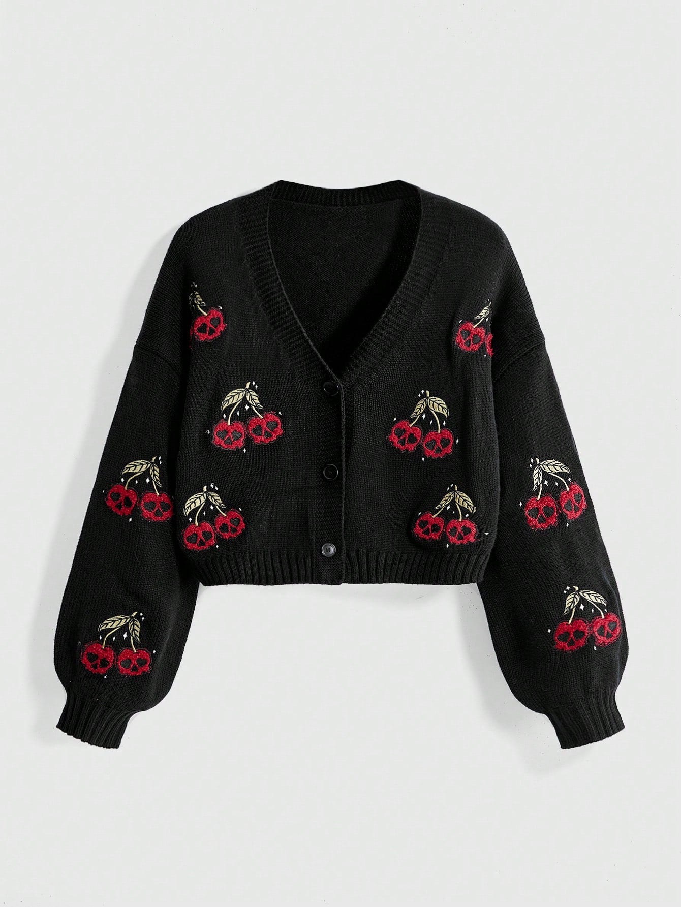 Dark Gothic Cherry Skull Loose Knit Cardigan