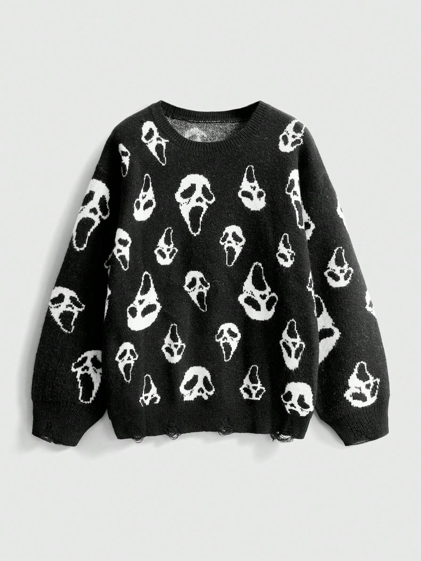 Dark Gothic Ghost Face Distressed Sweater