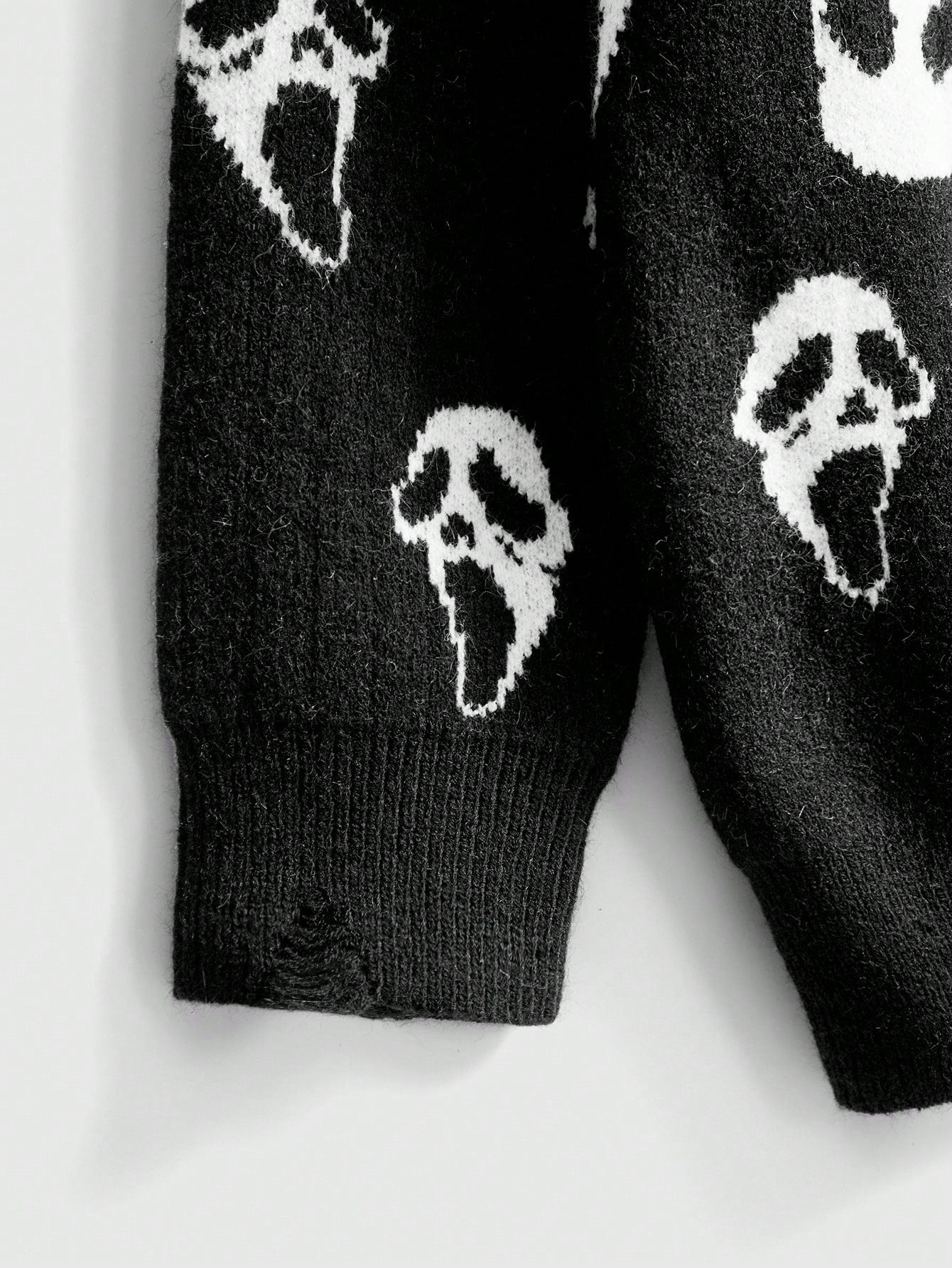 Dark Gothic Ghost Face Distressed Sweater