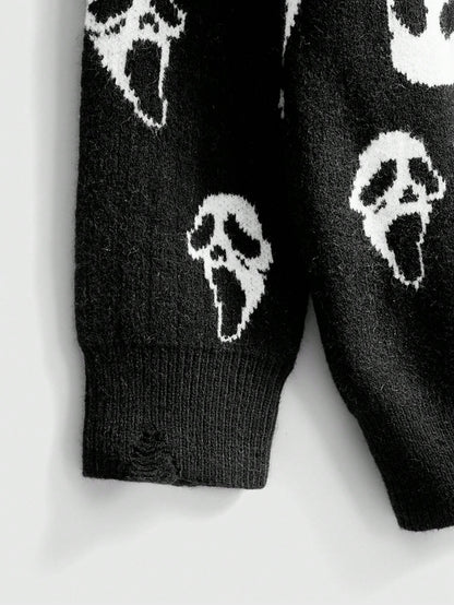 Dark Gothic Ghost Face Distressed Sweater