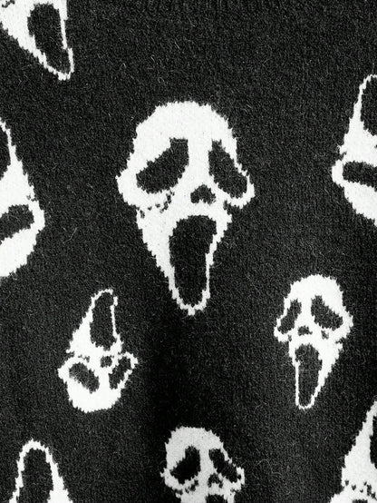 Dark Gothic Ghost Face Distressed Sweater