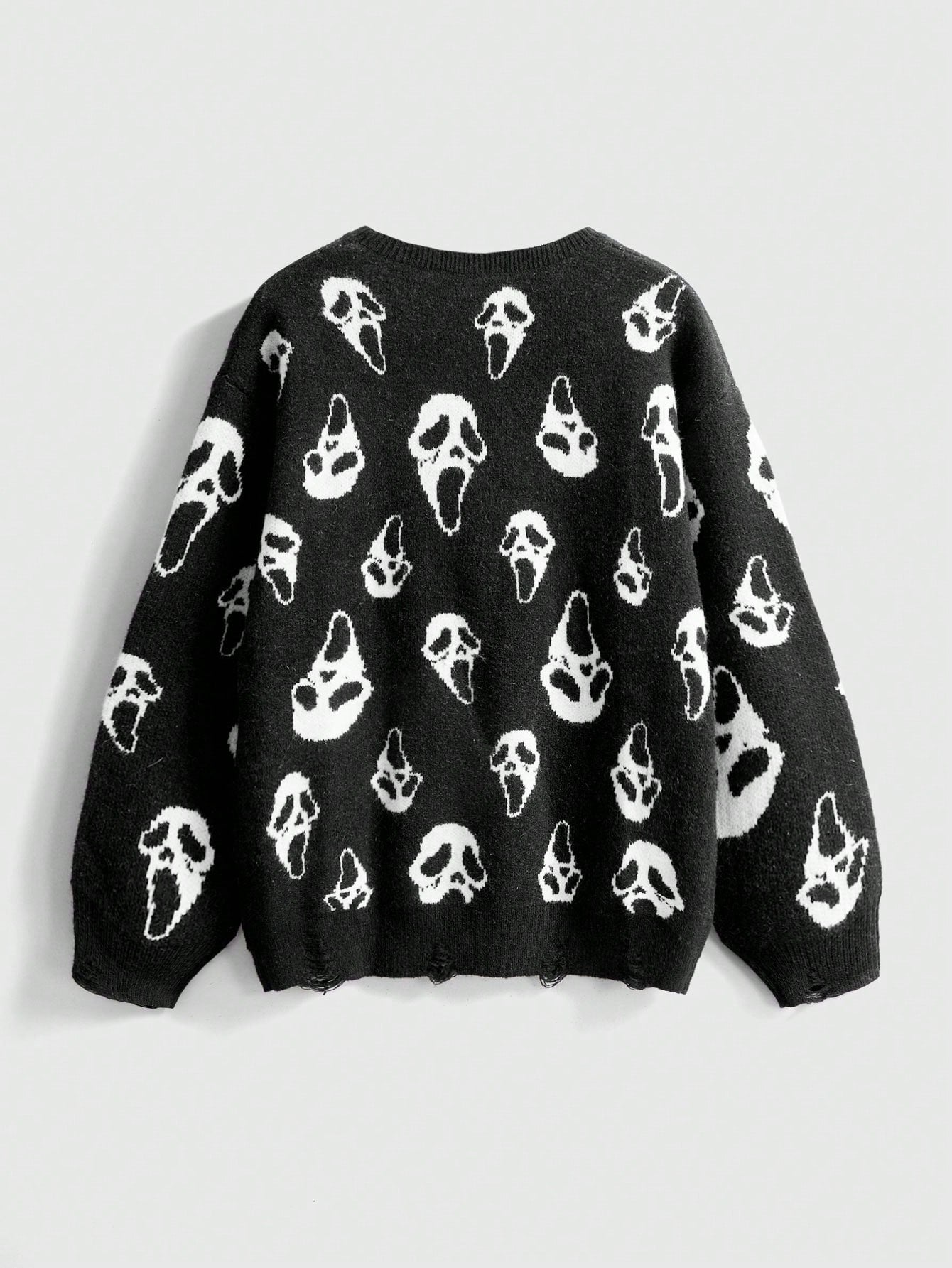 Dark Gothic Ghost Face Distressed Sweater