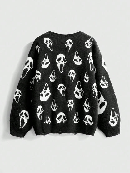 Dark Gothic Ghost Face Distressed Sweater
