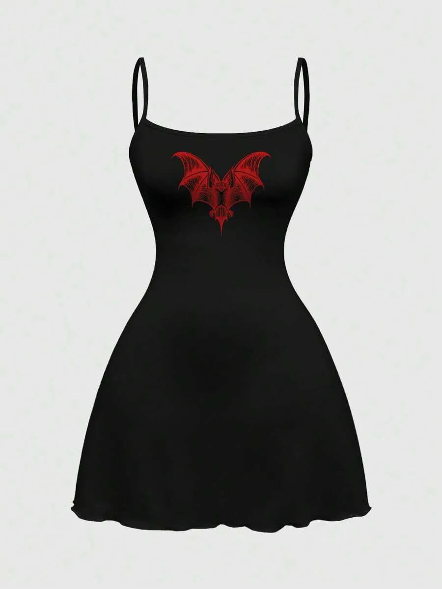 Dark Gothic Red Christmas Printed Mini Dress