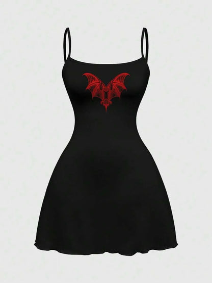 Dark Gothic Red Christmas Printed Mini Dress