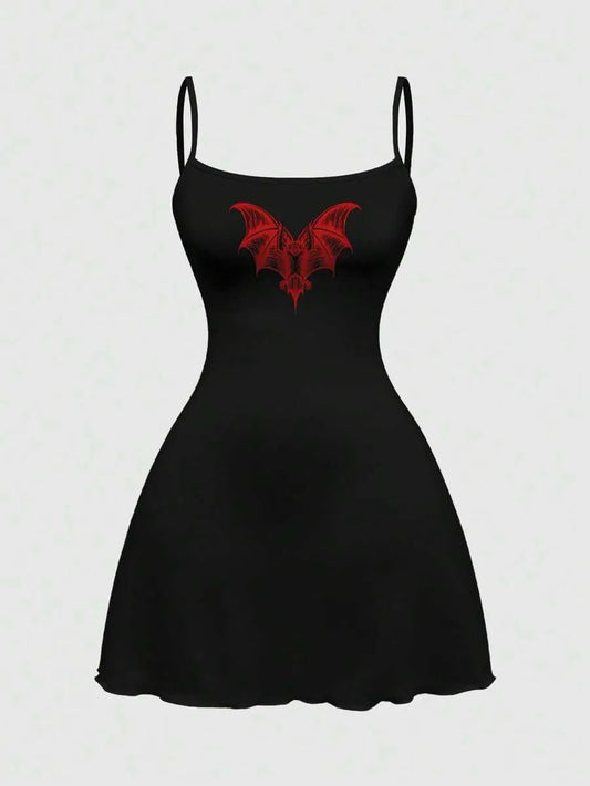 Dark Gothic Red Christmas Printed Mini Dress