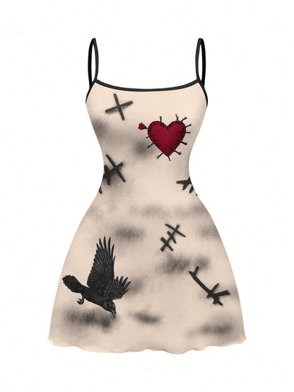 Dark Gothic Skull Halloween Mini Dress