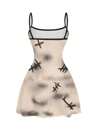 Dark Gothic Skull Halloween Mini Dress