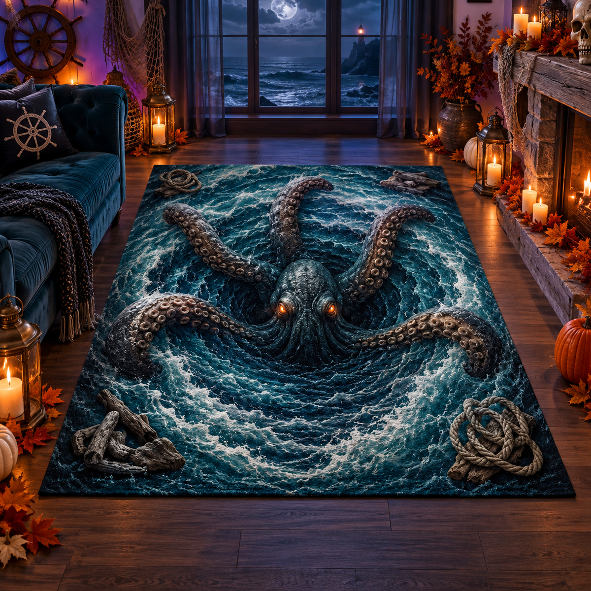 Deep Sea Kraken Halloween Area Rug