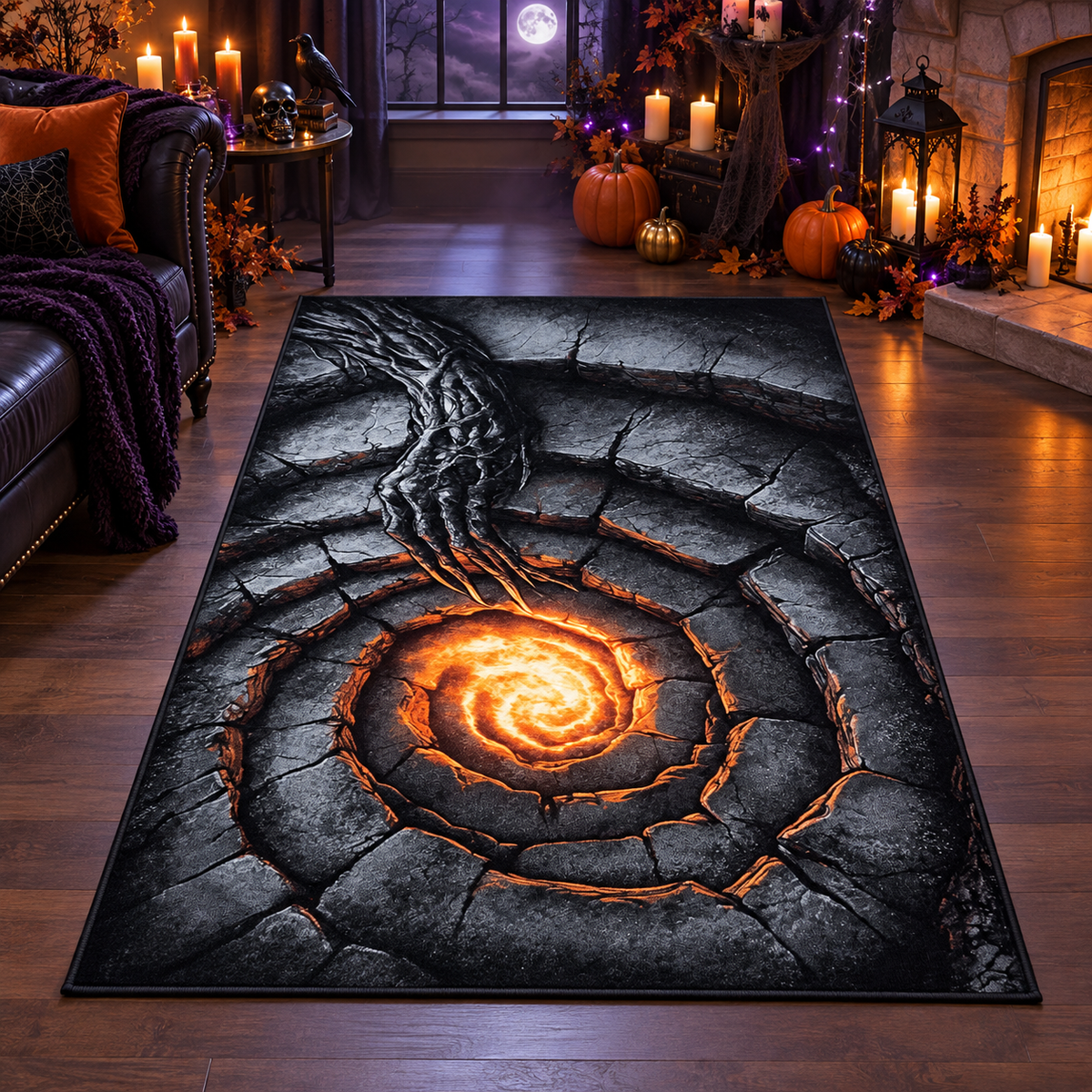 Demon Hand Fire Portal Halloween Area Rug
