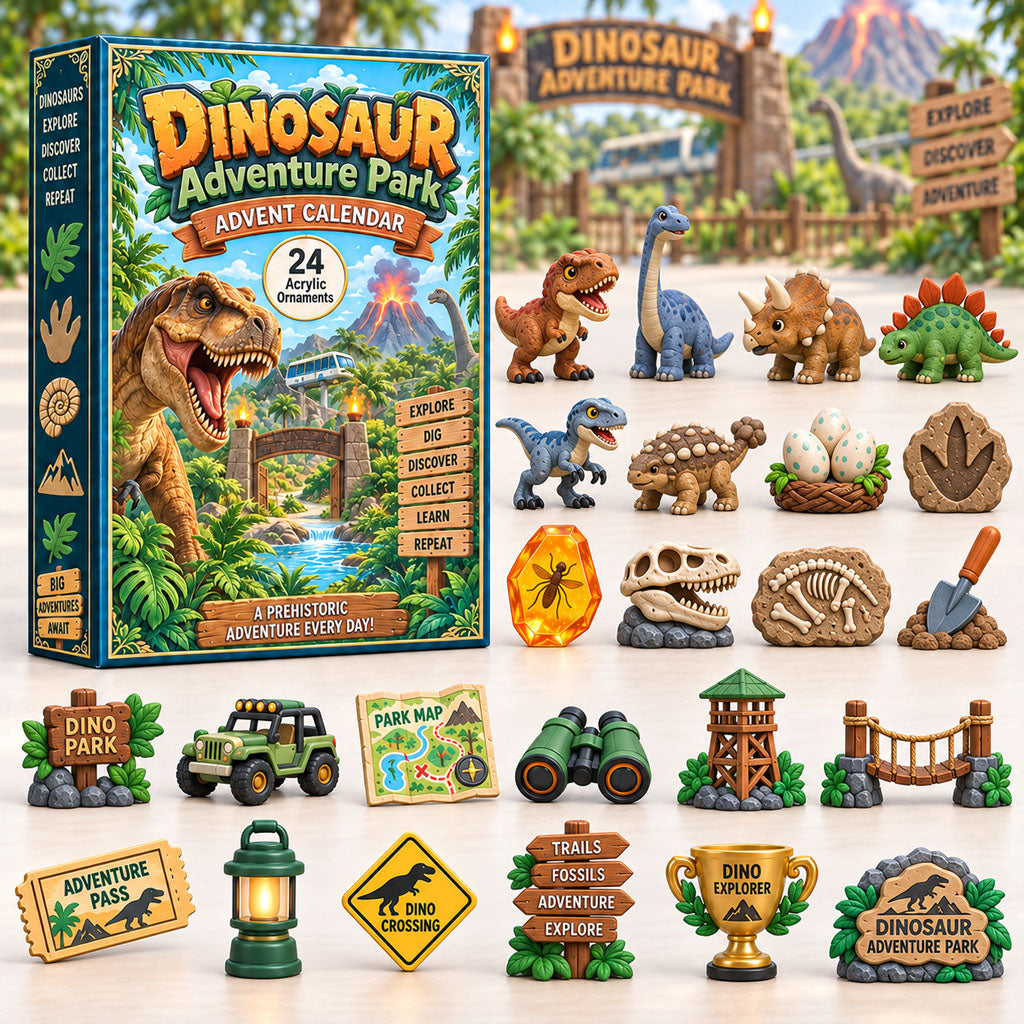 CHRISTMAS KICKOFF 40% OFF - Dinosaur Adventure Park Advent Calendar 2026 - 24-Day Festive Countdown, Acrylic Charms Blind Box - Gift For Kids Adventure AC0HA299
