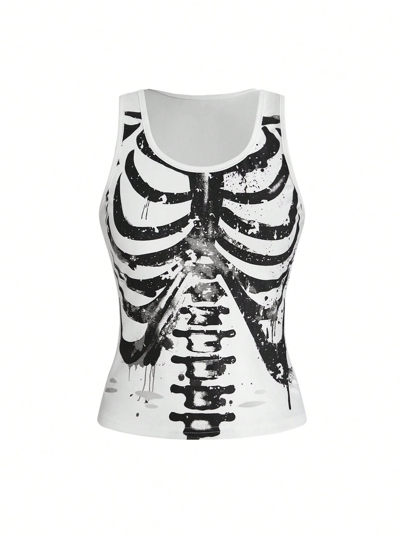 Distressed Skull Print Tank Top