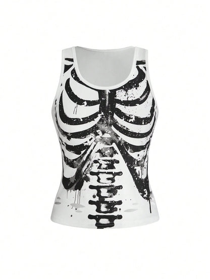 Distressed Skull Print Tank Top