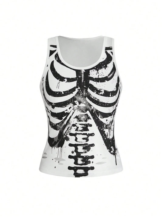 Distressed Skull Print Tank Top