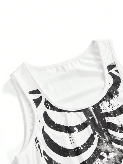 Distressed Skull Print Tank Top