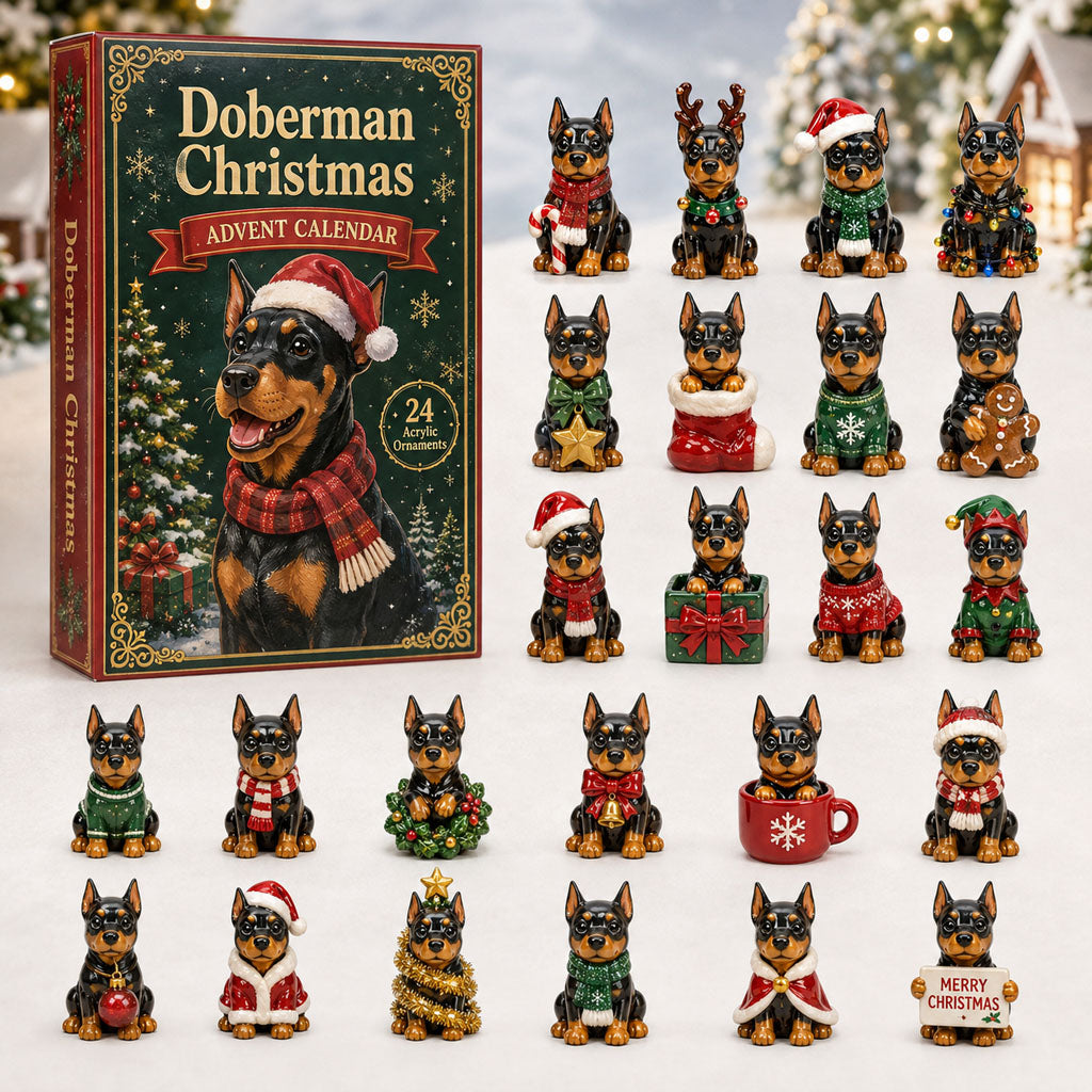 CHRISMAST KICKOFF 40% OFF - Doberman Christmas Advent Calendar 2026 - 24-Day Festive Countdown, Acrylic Charms Blind Box - Gift For Doberman Lovers AC0HA091