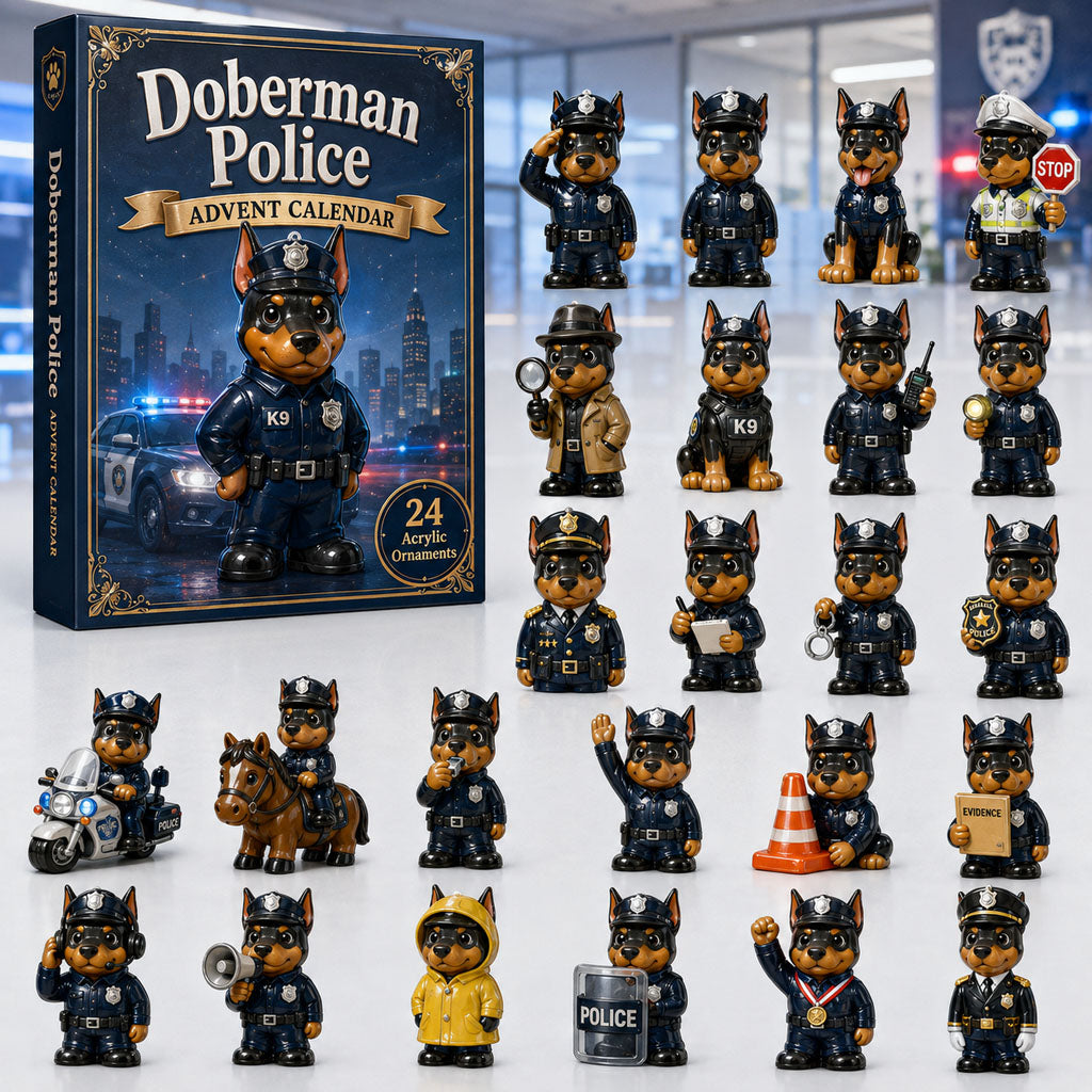 CHRISMAST KICKOFF 40% OFF - Doberman Police Advent Calendar 2026 - 24-Day Festive Countdown, Acrylic Charms Blind Box - Gift For Doberman Lovers AC0HA094