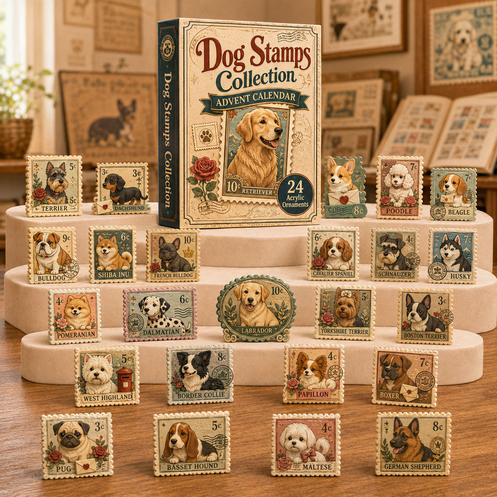 CHRISTMAS KICKOFF 40% OFF - Dog Stamps Collection Advent Calendar 2026 - 24-Day Festive Countdown, Acrylic Charms Blind Box - Gift For Stamp Lovers AC0TH232