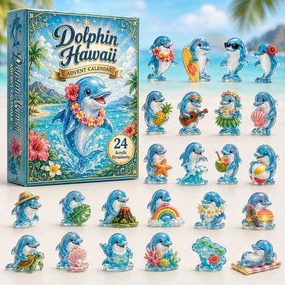 CHRISTMAS KICKOFF 40% OFF - Dolphin Hawaii Ocean Advent Calendar 2026 - 24-Day Festive Countdown, Acrylic Charms Blind Box - Gift For Ocean Lovers AC0HA014