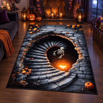 Dungeon Skeleton Spiral Stairs Halloween Area Rug