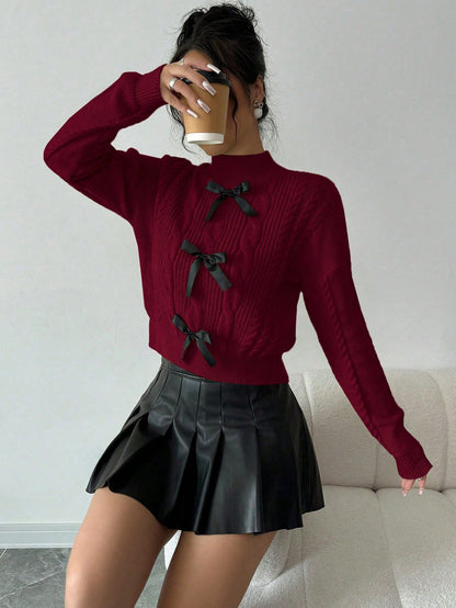 French Bow Knit Soft & Chunky Sweater for Women