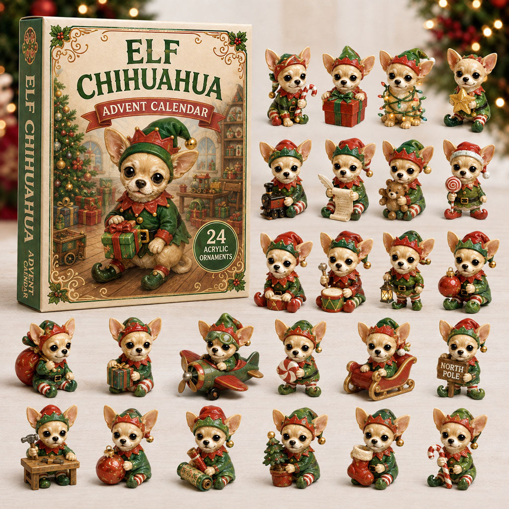 CHRISMAST KICKOFF 40% OFF - Elf Chihuahua Christmas Advent Calendar 2026 - 24-Day Festive Countdown, Acrylic Charms Blind Box - Gift For Dog Lovers AC0TM110