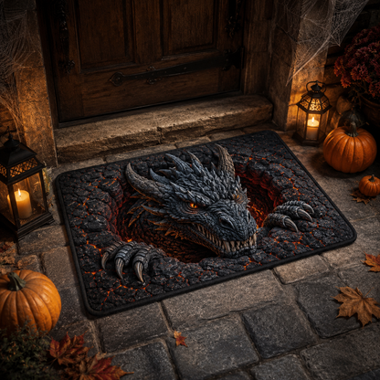 Emerging Fire Dragon Lava Pit Halloween Gate Doormat