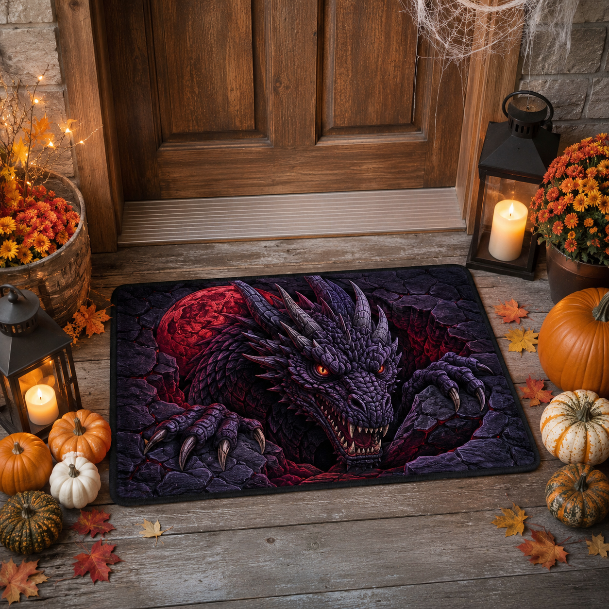 Emerging Purple Dragon Stone Pit Halloween Gate Doormat