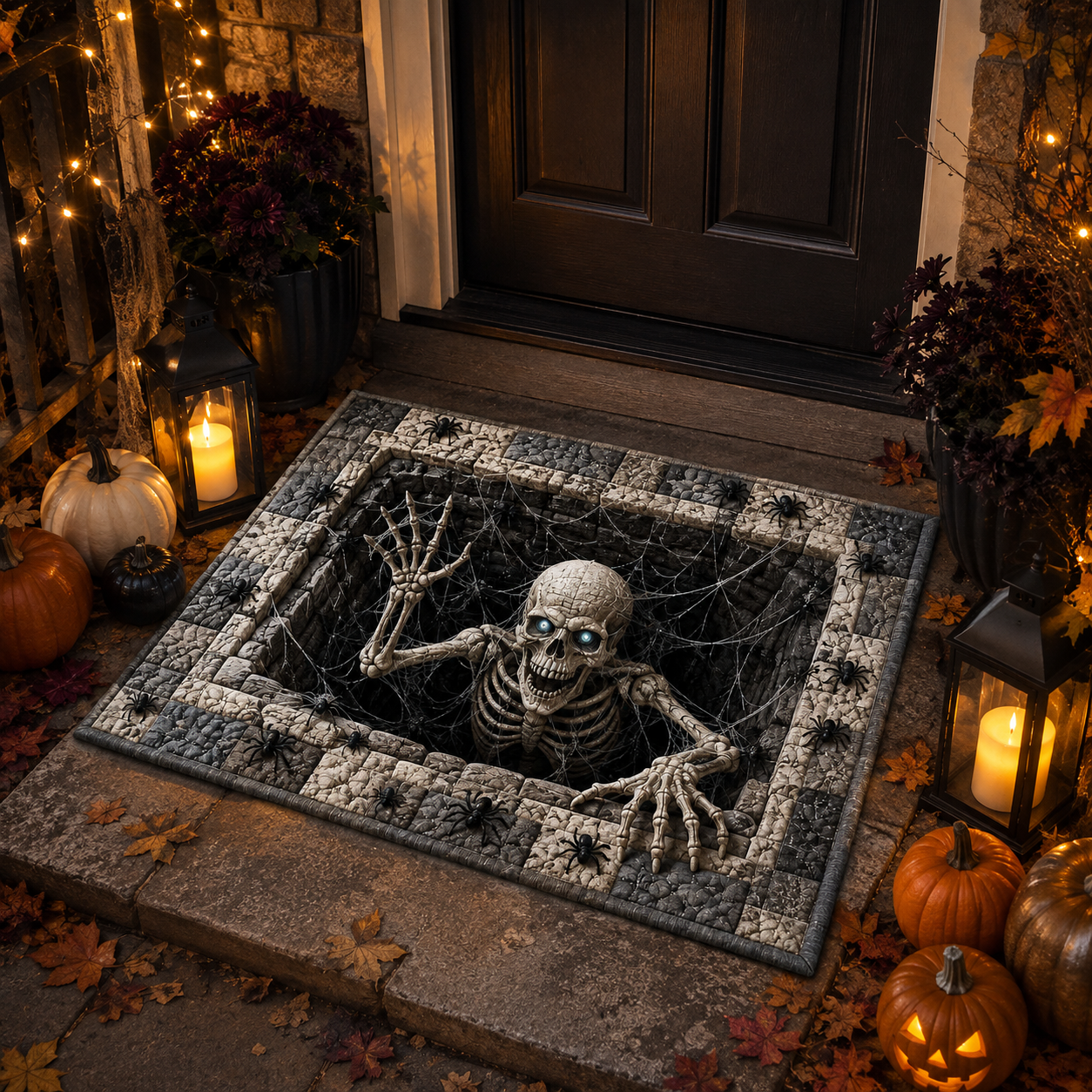 Emerging Skeleton Spider Web Hole Halloween Gate Doormat