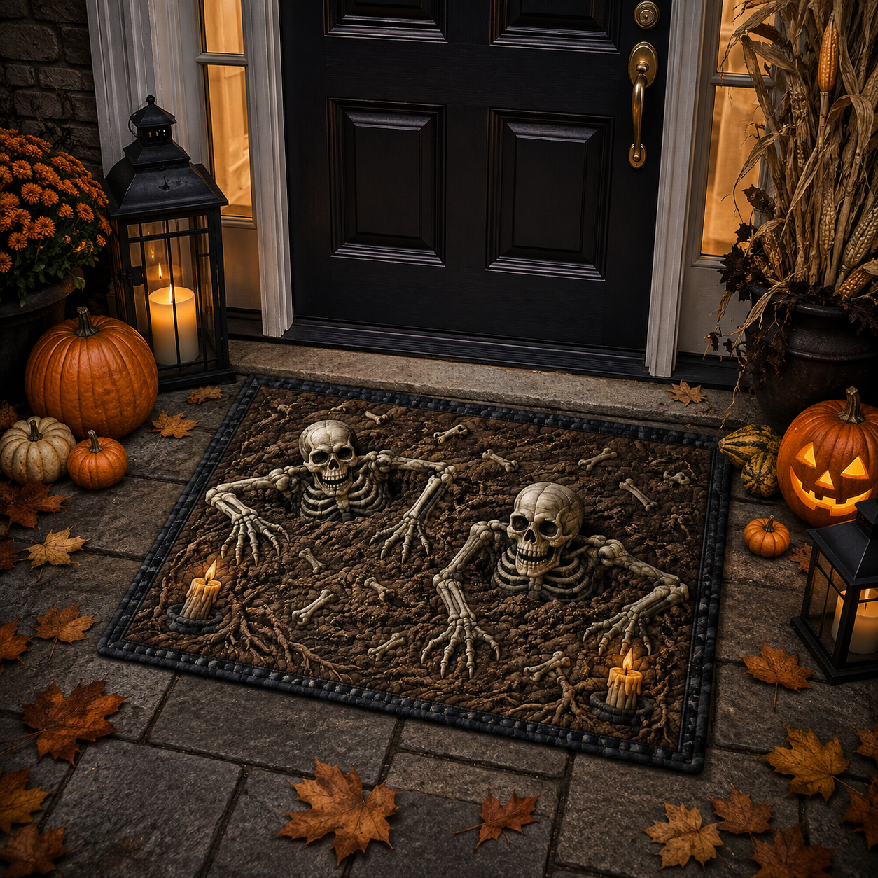 Emerging Skeletons Ground Graveyard Halloween Gate Doormat