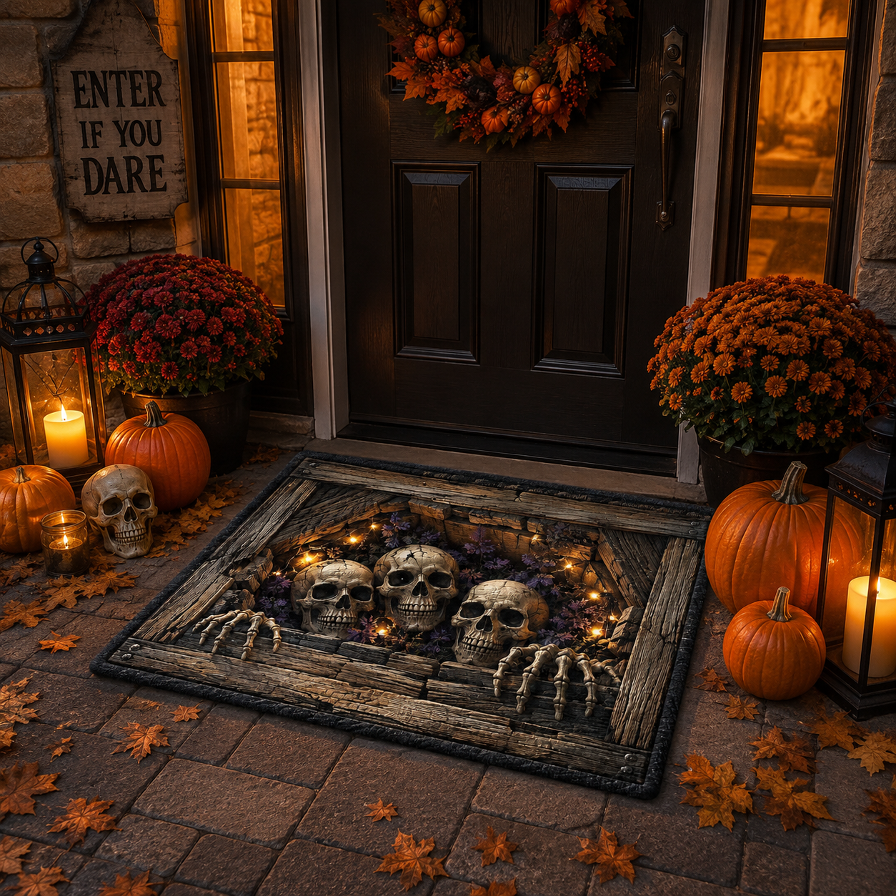 Emerging Skulls Wooden Hole Halloween Gate Doormat