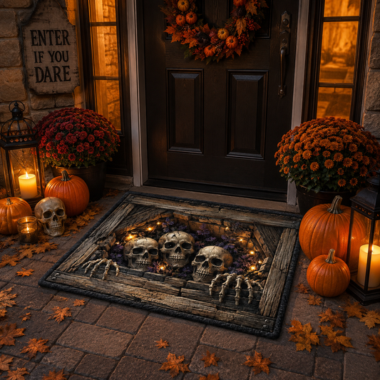 Emerging Skulls Wooden Hole Halloween Gate Doormat
