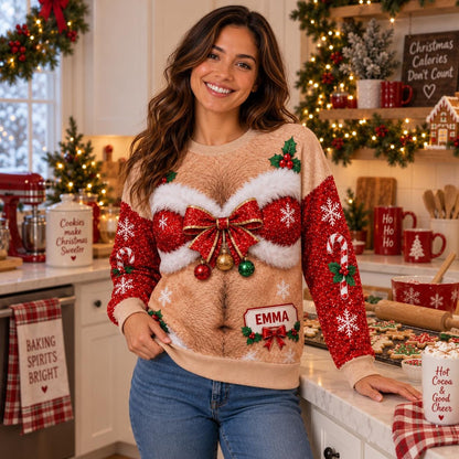 Emma Personalized Ugly Christmas Sweater with Bow & Name